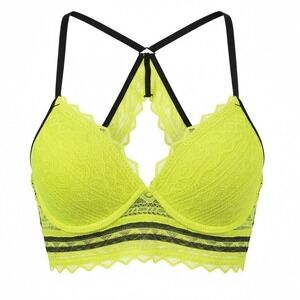 PINK Victoria's Secret‎ Neon Yellow Lace Racerback XS Bralette Bra Neoncore Rave